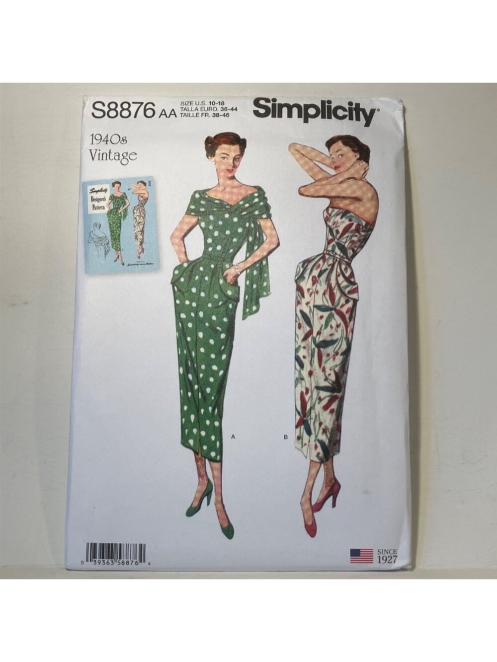 Simplicity S8876 Sz 10-18 1940s Vintage Dress & Stole Reprint Pattern FF